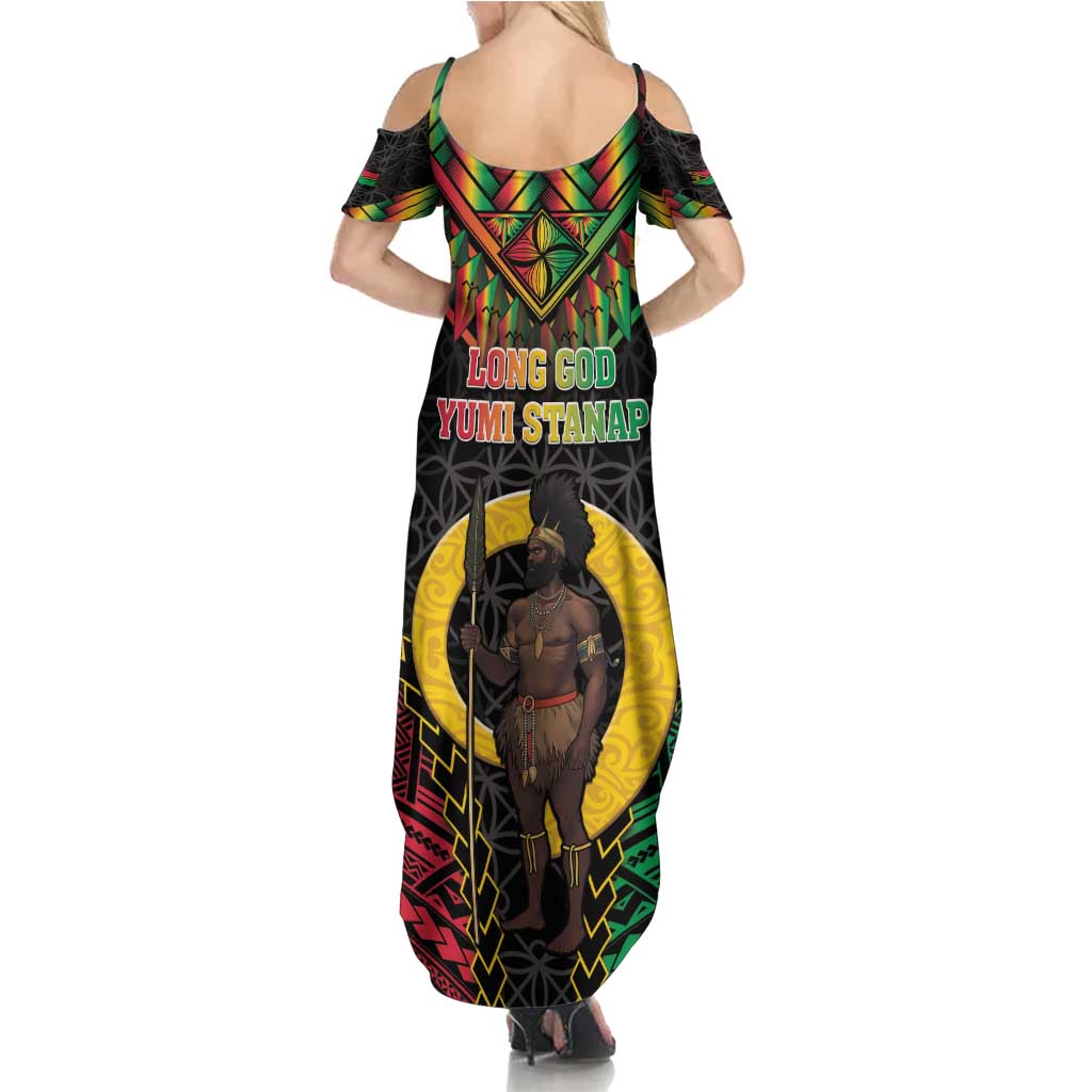 Vanuatu 45th Anniversary Independence Day Summer Maxi Dress Melanesian Warrior With Sand Drawing Pattern LT05 - Polynesian Pride