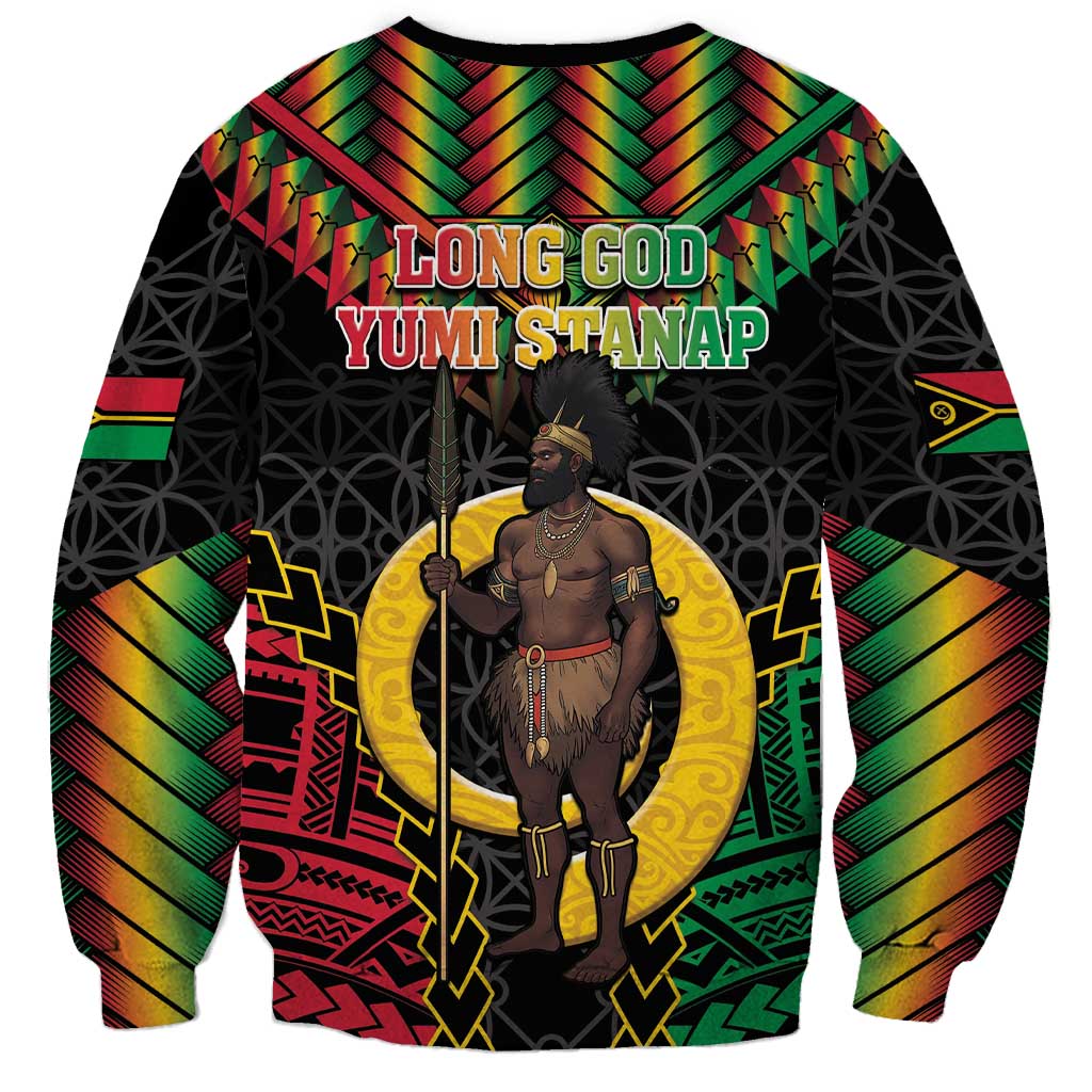 Vanuatu 45th Anniversary Independence Day Sweatshirt Melanesian Warrior With Sand Drawing Pattern LT05 - Polynesian Pride