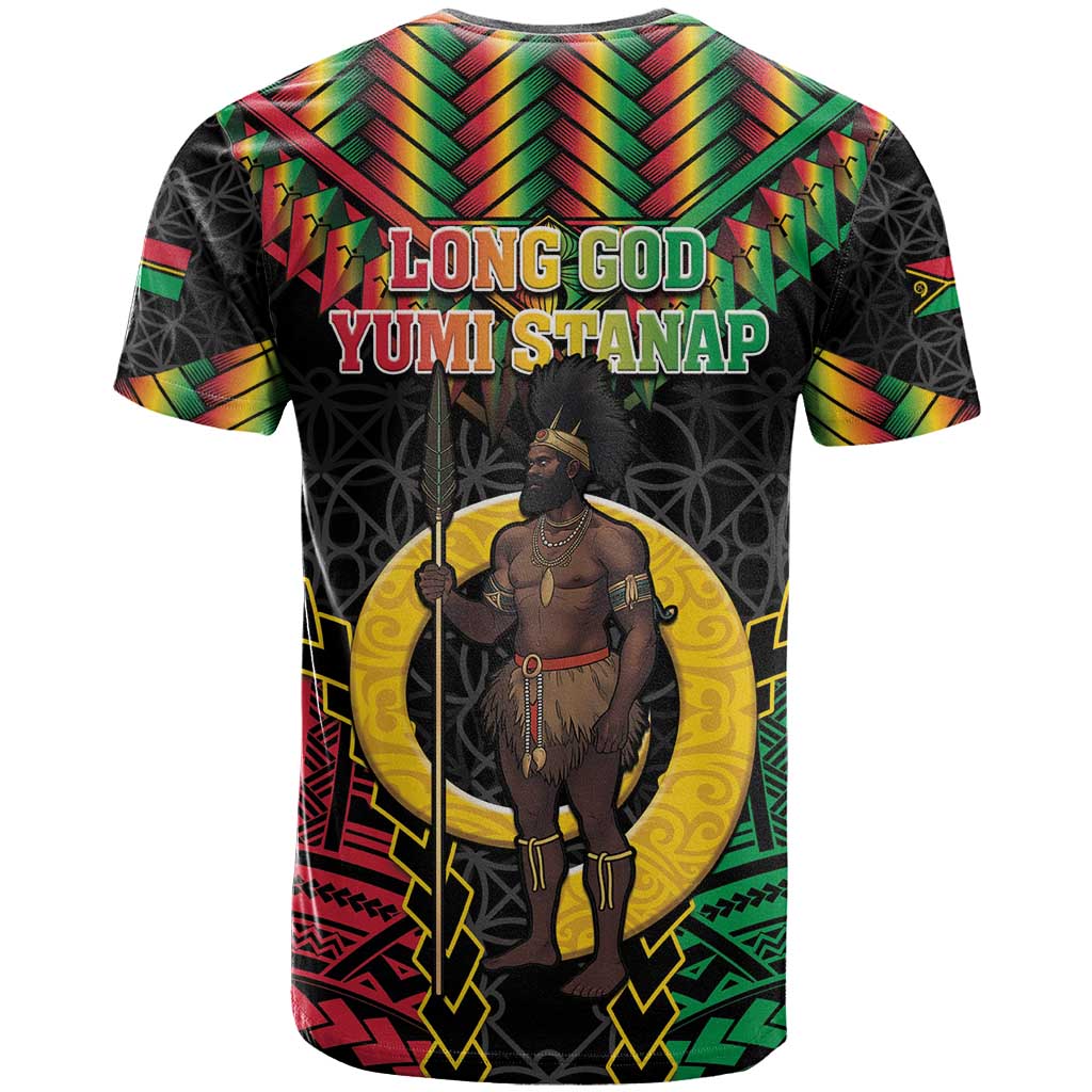 Vanuatu 45th Anniversary Independence Day T Shirt Melanesian Warrior With Sand Drawing Pattern LT05