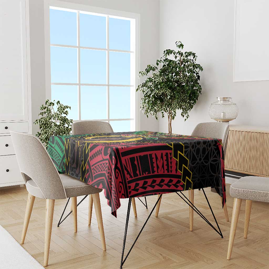 Vanuatu 45th Anniversary Independence Day Tablecloth Melanesian Warrior With Sand Drawing Pattern LT05 - Polynesian Pride