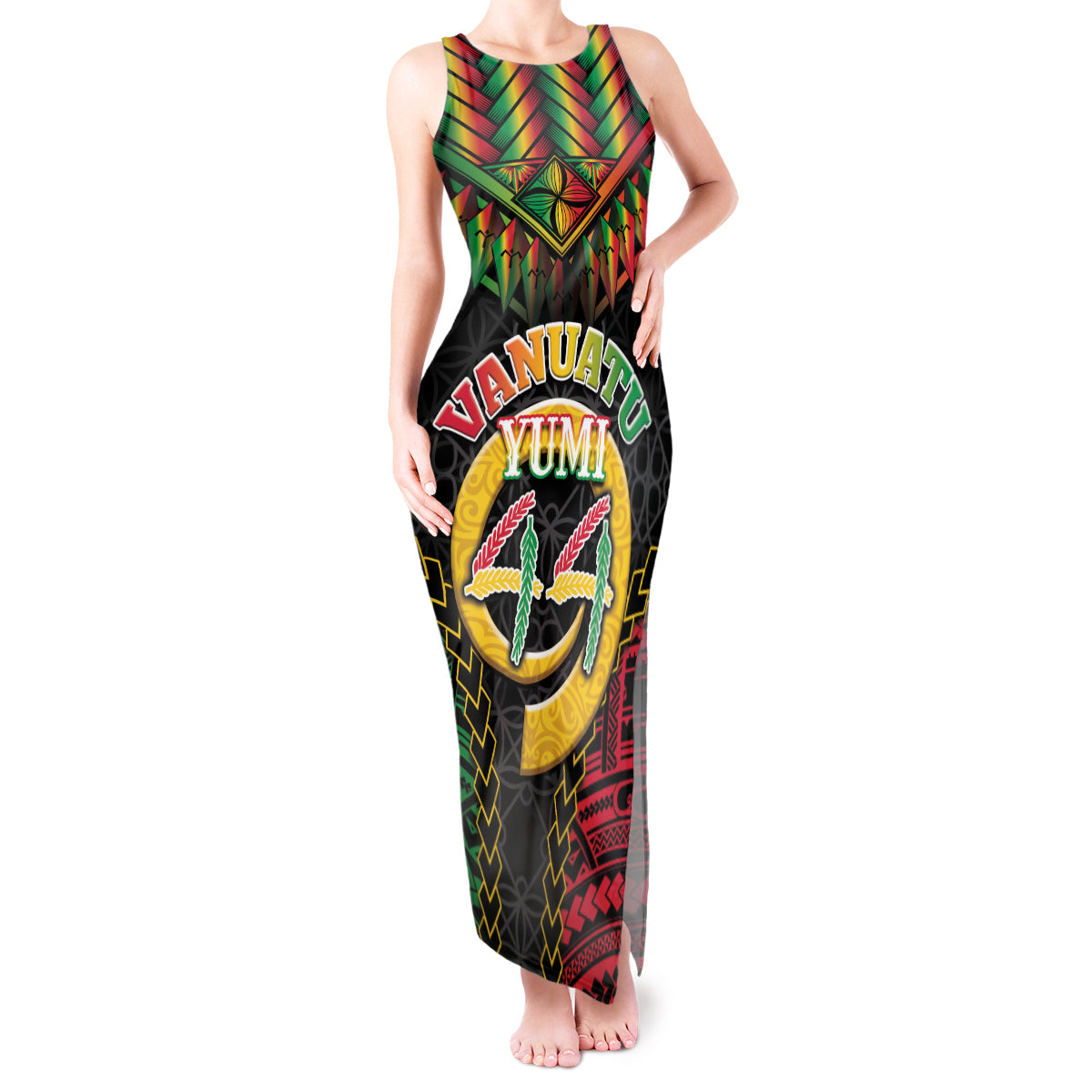 Vanuatu 44th Anniversary Independence Day Tank Maxi Dress Melanesian Warrior With Sand Drawing Pattern