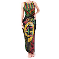 Vanuatu 45th Anniversary Independence Day Tank Maxi Dress Melanesian Warrior With Sand Drawing Pattern LT05 Women Black - Polynesian Pride