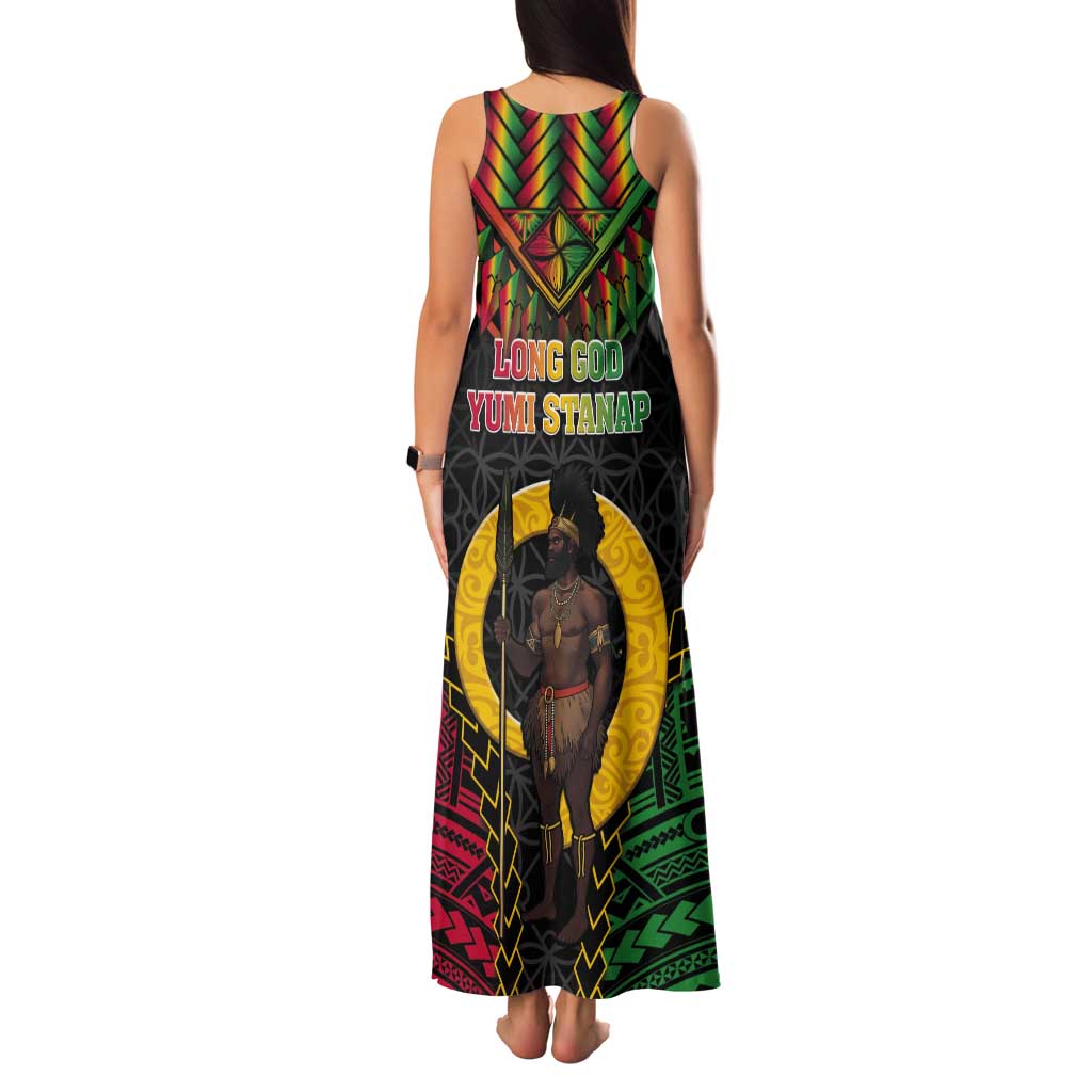 Vanuatu 45th Anniversary Independence Day Tank Maxi Dress Melanesian Warrior With Sand Drawing Pattern LT05 - Polynesian Pride