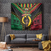 Vanuatu 45th Anniversary Independence Day Tapestry Melanesian Warrior With Sand Drawing Pattern LT05 Black - Polynesian Pride