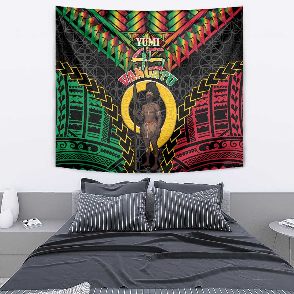 Vanuatu 45th Anniversary Independence Day Tapestry Melanesian Warrior With Sand Drawing Pattern LT05 - Polynesian Pride