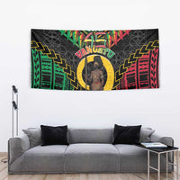 Vanuatu 45th Anniversary Independence Day Tapestry Melanesian Warrior With Sand Drawing Pattern LT05 - Polynesian Pride