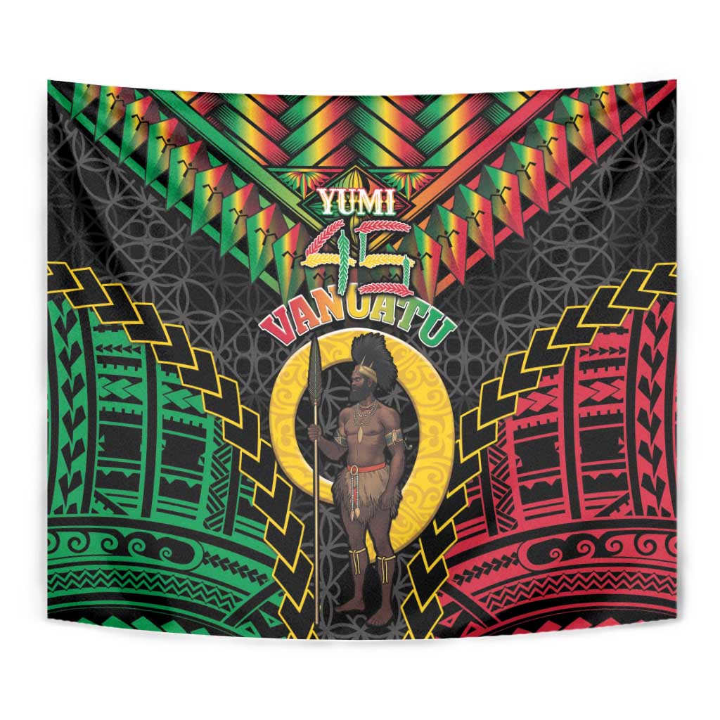 Vanuatu 45th Anniversary Independence Day Tapestry Melanesian Warrior With Sand Drawing Pattern LT05 - Polynesian Pride