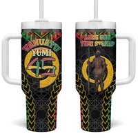 Vanuatu 45th Anniversary Independence Day Tumbler With Handle Melanesian Warrior With Sand Drawing Pattern LT05