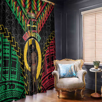 Vanuatu 45th Anniversary Independence Day Window Curtain Melanesian Warrior With Sand Drawing Pattern LT05 - Polynesian Pride
