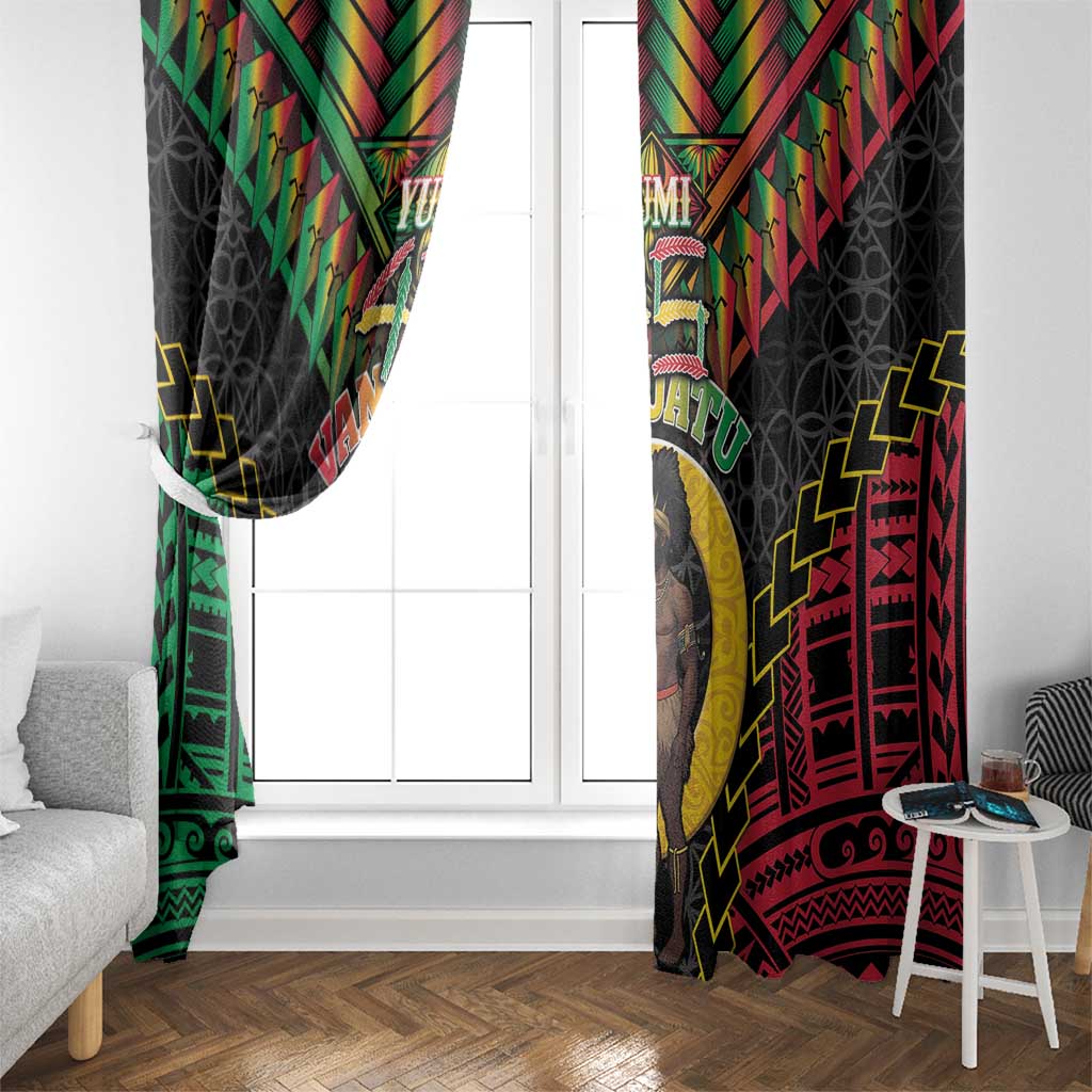 Vanuatu 45th Anniversary Independence Day Window Curtain Melanesian Warrior With Sand Drawing Pattern LT05 - Polynesian Pride