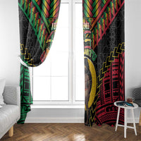 Vanuatu 45th Anniversary Independence Day Window Curtain Melanesian Warrior With Sand Drawing Pattern LT05 - Polynesian Pride