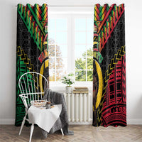 Vanuatu 45th Anniversary Independence Day Window Curtain Melanesian Warrior With Sand Drawing Pattern LT05 - Polynesian Pride