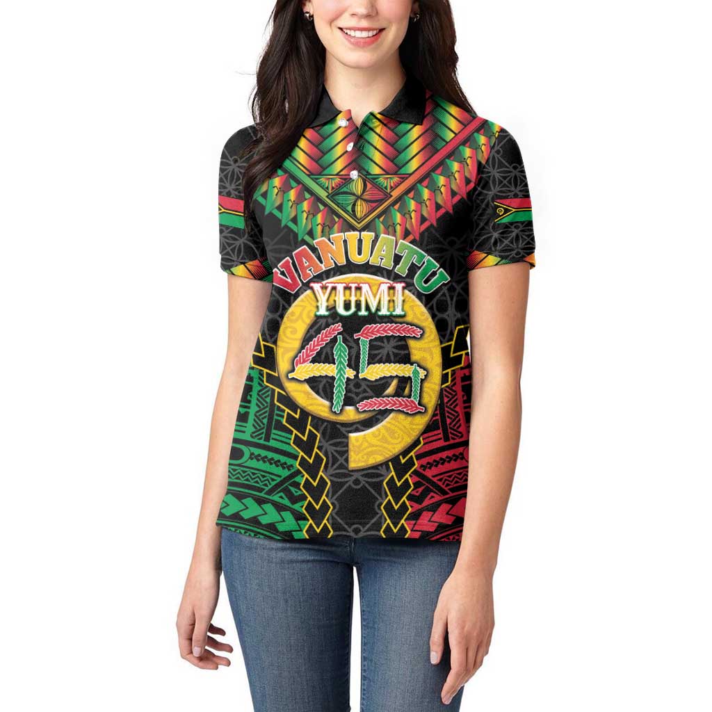 Vanuatu 45th Anniversary Independence Day Women Polo Shirt Melanesian Warrior With Sand Drawing Pattern LT05