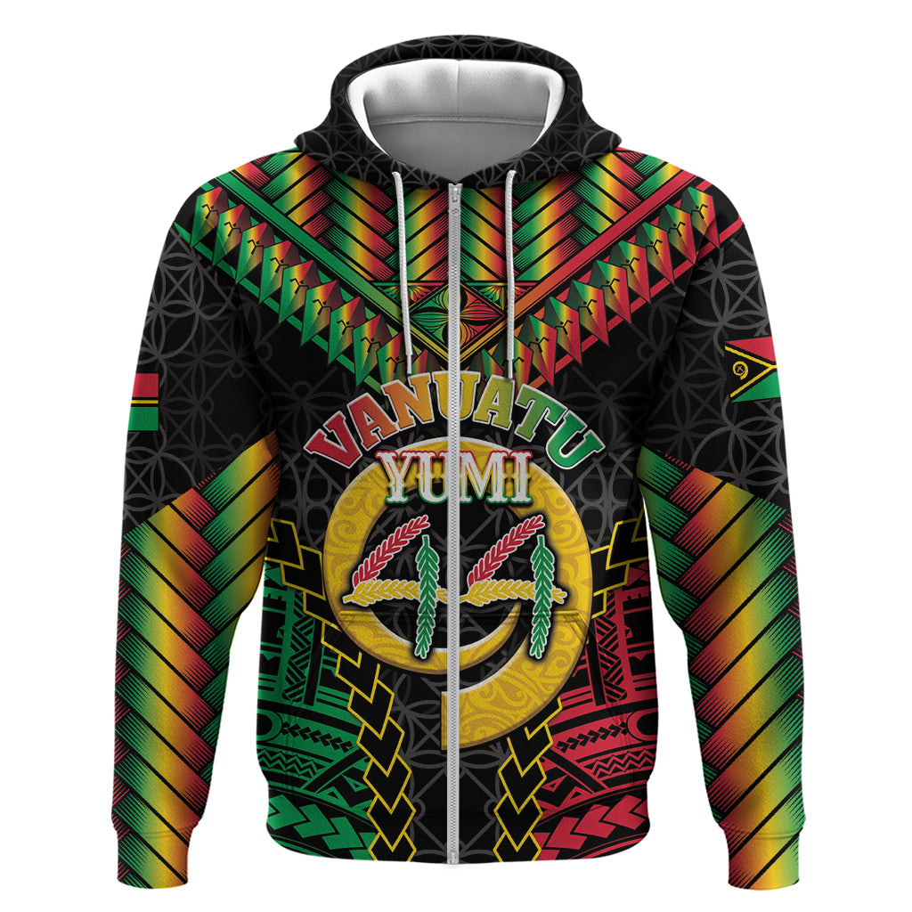 Vanuatu 44th Anniversary Independence Day Zip Hoodie Melanesian Warrior With Sand Drawing Pattern