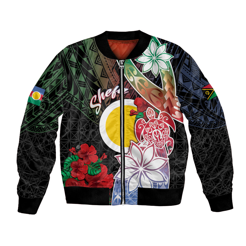 Personalised Vanuatu Shefa Day Bomber Jacket Floral Pattern LT05 Unisex Black - Polynesian Pride