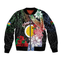 Personalised Vanuatu Shefa Day Bomber Jacket Floral Pattern LT05 Unisex Black - Polynesian Pride