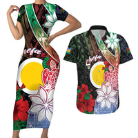 Personalised Vanuatu Shefa Day Couples Matching Short Sleeve Bodycon Dress and Hawaiian Shirt Floral Pattern LT05 Black - Polynesian Pride