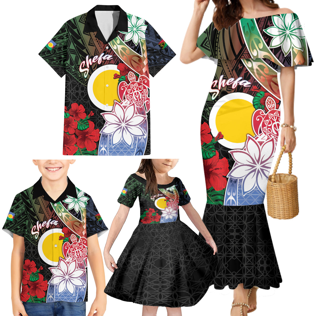 Personalised Vanuatu Shefa Day Family Matching Mermaid Dress and Hawaiian Shirt Floral Pattern LT05 - Polynesian Pride