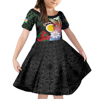 Personalised Vanuatu Shefa Day Family Matching Puletasi and Hawaiian Shirt Floral Pattern LT05 Daughter's Dress Black - Polynesian Pride