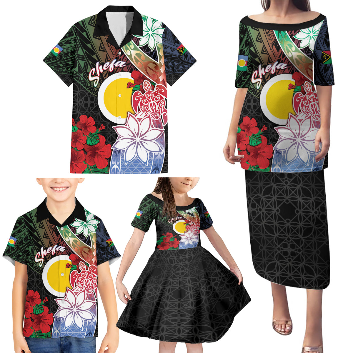 Personalised Vanuatu Shefa Day Family Matching Puletasi and Hawaiian Shirt Floral Pattern LT05 - Polynesian Pride