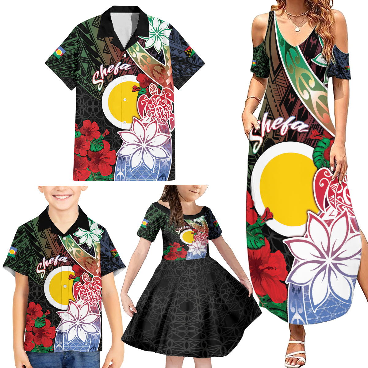 Personalised Vanuatu Shefa Day Family Matching Summer Maxi Dress and Hawaiian Shirt Floral Pattern LT05 - Polynesian Pride