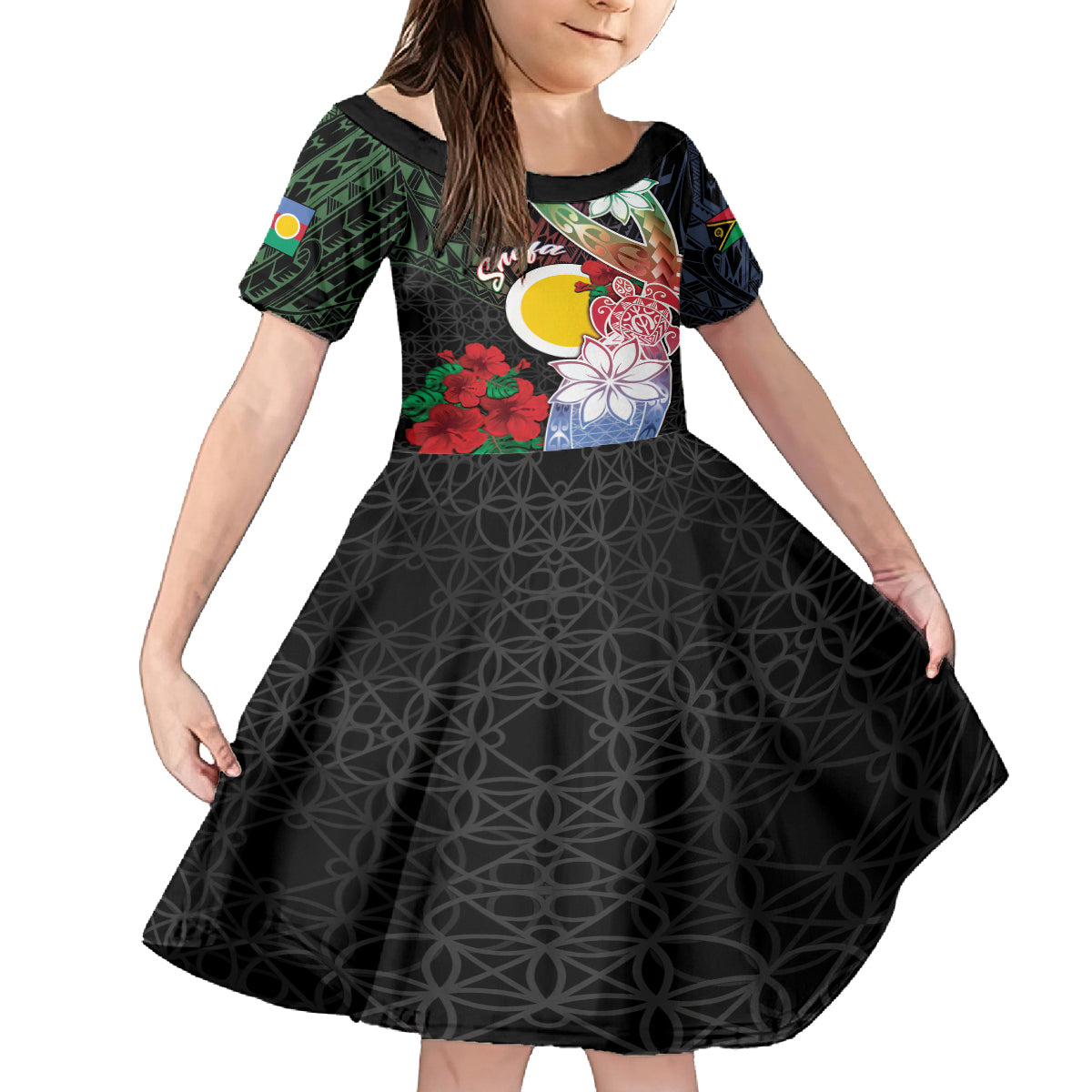 Personalised Vanuatu Shefa Day Family Matching Tank Maxi Dress and Hawaiian Shirt Floral Pattern LT05 Daughter's Dress Black - Polynesian Pride