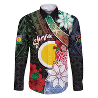 Personalised Vanuatu Shefa Day Family Matching Tank Maxi Dress and Hawaiian Shirt Floral Pattern LT05 Dad's Shirt - Long Sleeve Black - Polynesian Pride
