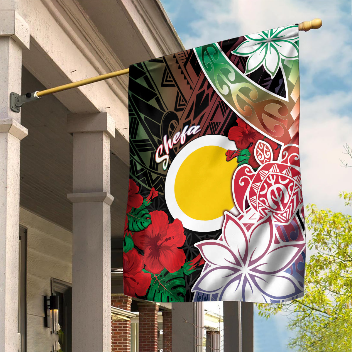 Vanuatu Shefa Day Garden Flag Floral Pattern LT05 House Flag Black - Polynesian Pride
