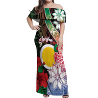 Personalised Vanuatu Shefa Day Off Shoulder Maxi Dress Floral Pattern LT05 Women Black - Polynesian Pride