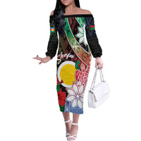 Personalised Vanuatu Shefa Day Off The Shoulder Long Sleeve Dress Floral Pattern