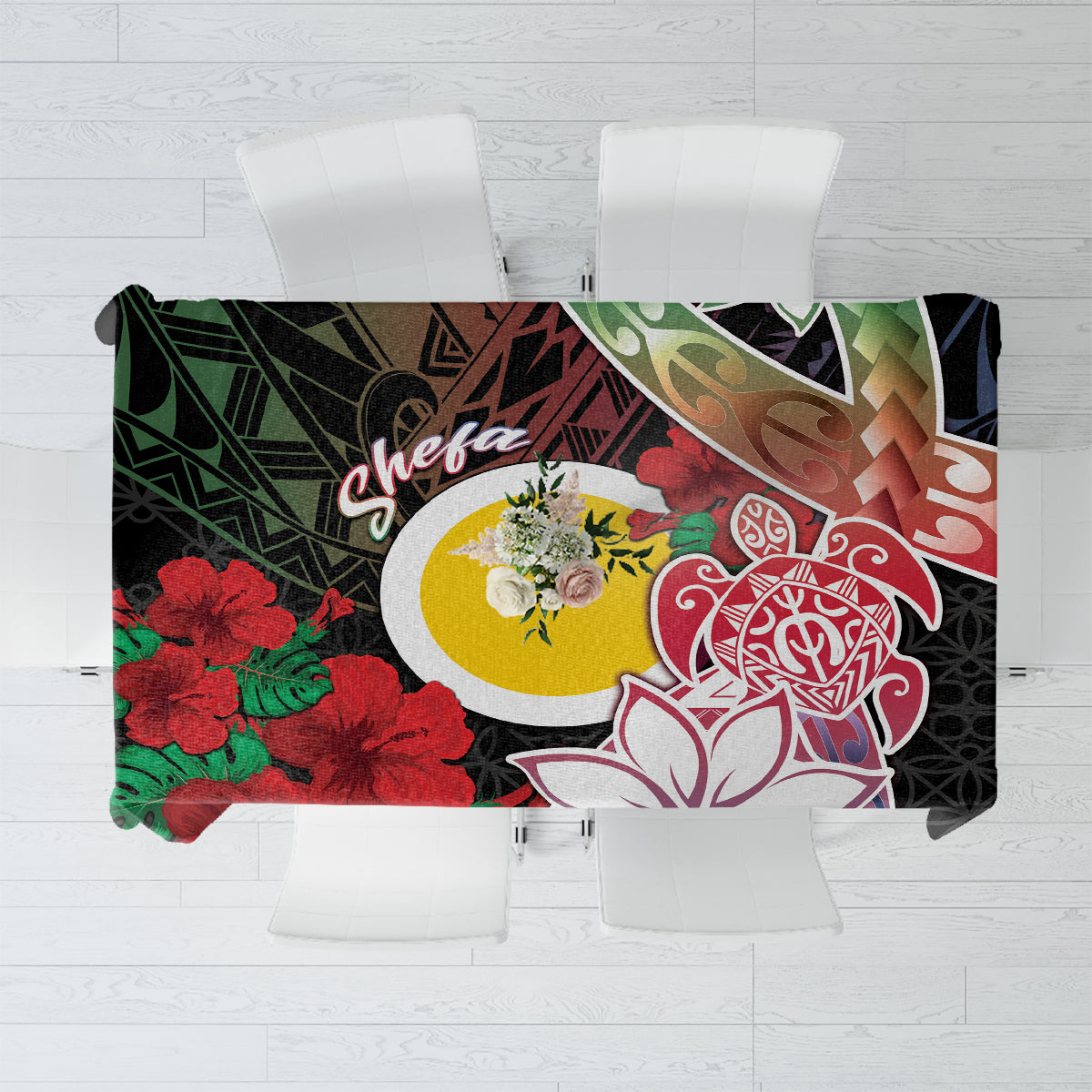 Vanuatu Shefa Day Tablecloth Floral Pattern LT05 Black - Polynesian Pride