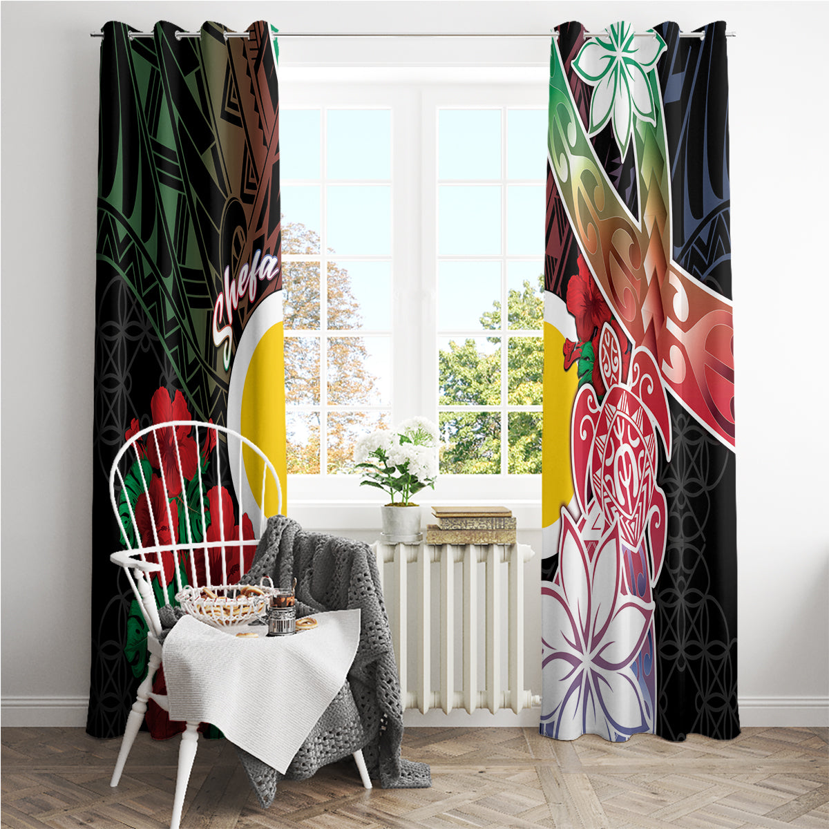 Vanuatu Shefa Day Window Curtain Floral Pattern LT05 - Polynesian Pride