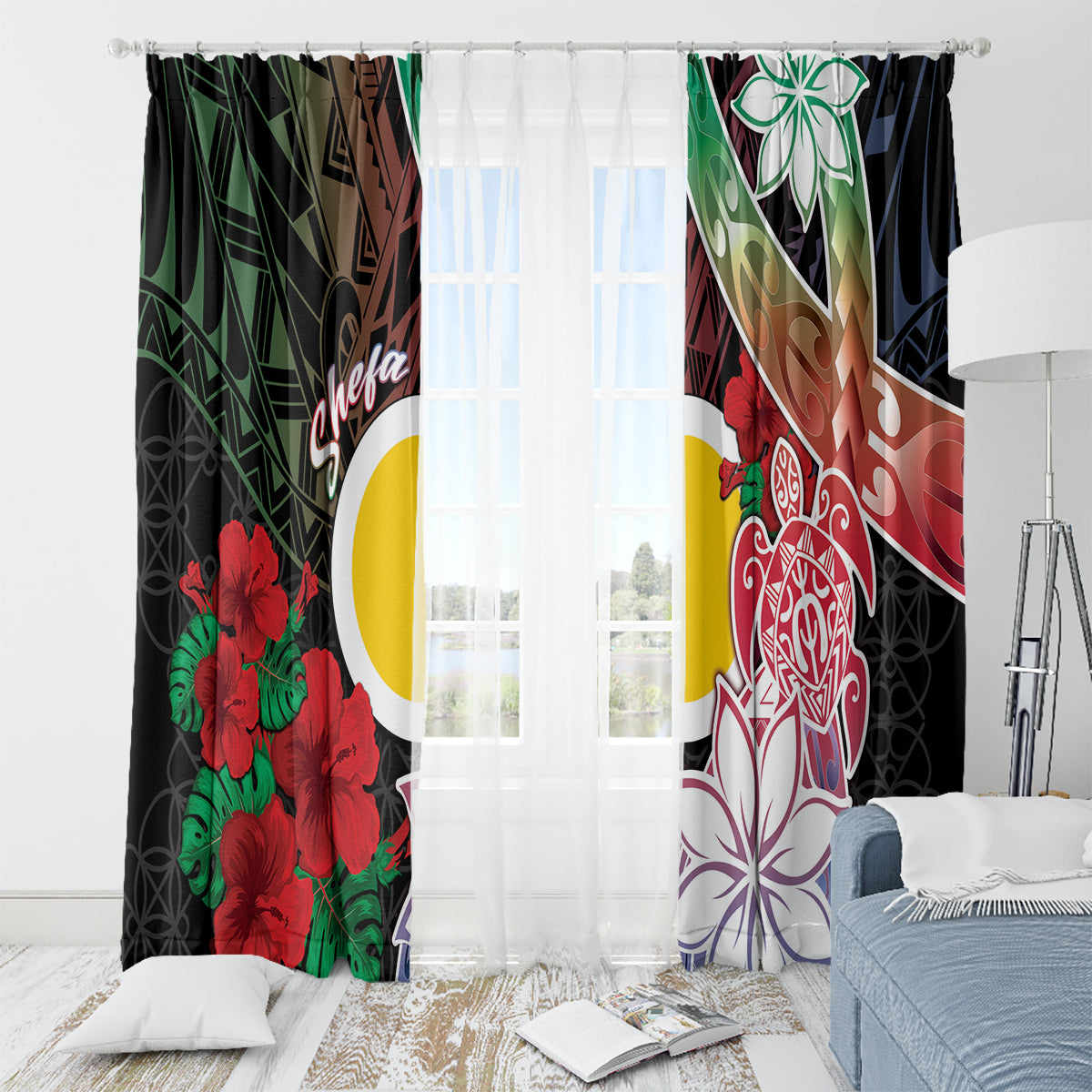 Vanuatu Shefa Day Window Curtain Floral Pattern LT05 - Polynesian Pride