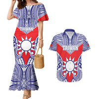 Personalised Taiwan Couples Matching Mermaid Dress and Hawaiian Shirt Austronesian Tribal Tattoo Red - Polynesian Pride