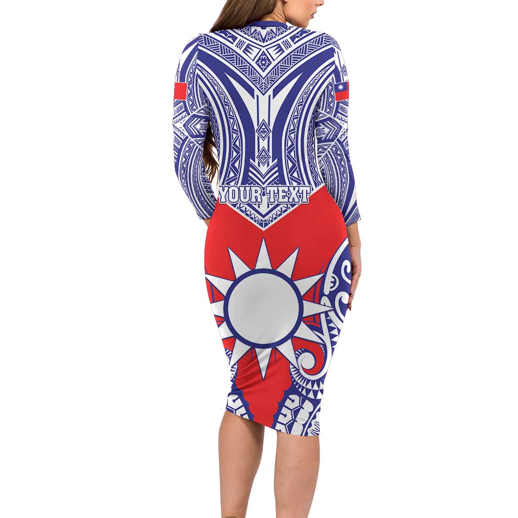Personalised Taiwan Family Matching Long Sleeve Bodycon Dress and Hawaiian Shirt Austronesian Tribal Tattoo Red - Polynesian Pride