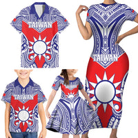 Personalised Taiwan Family Matching Short Sleeve Bodycon Dress and Hawaiian Shirt Austronesian Tribal Tattoo Red - Polynesian Pride