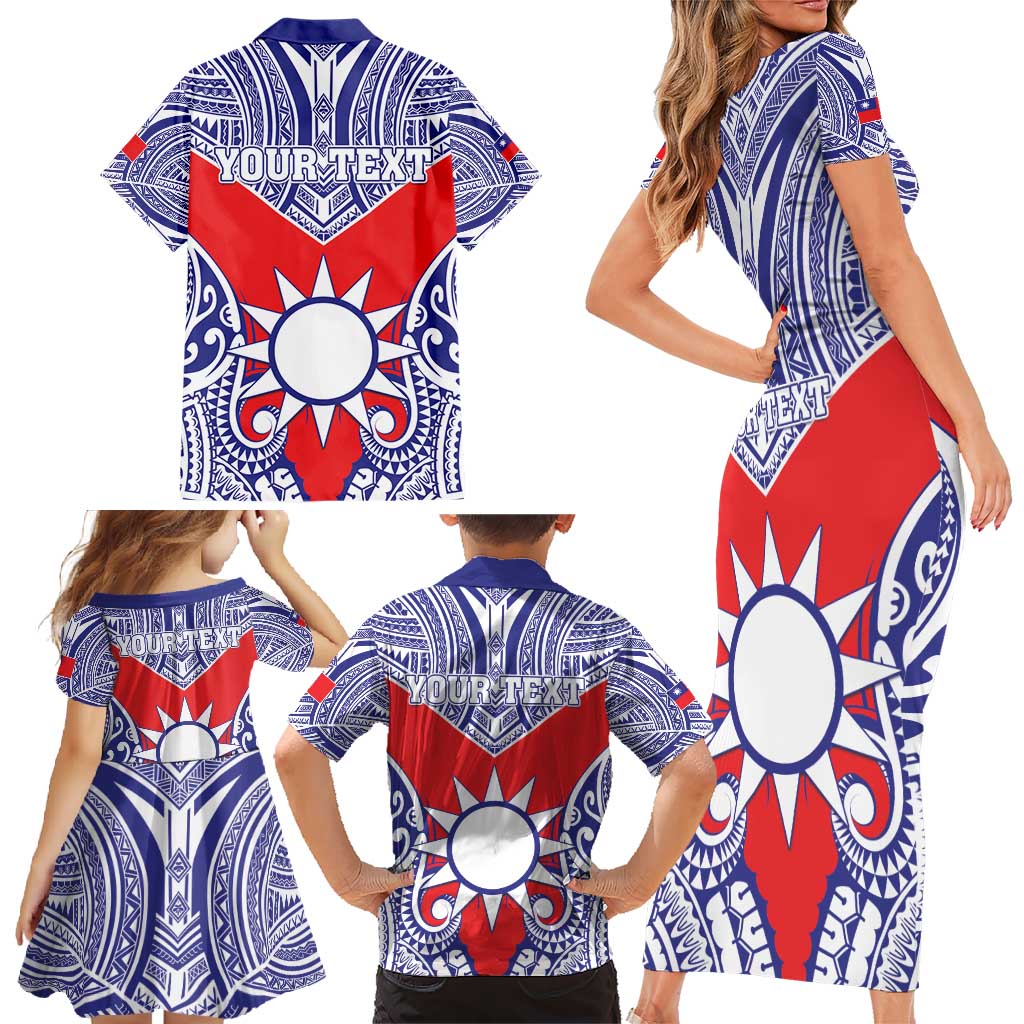 Personalised Taiwan Family Matching Short Sleeve Bodycon Dress and Hawaiian Shirt Austronesian Tribal Tattoo Red - Polynesian Pride
