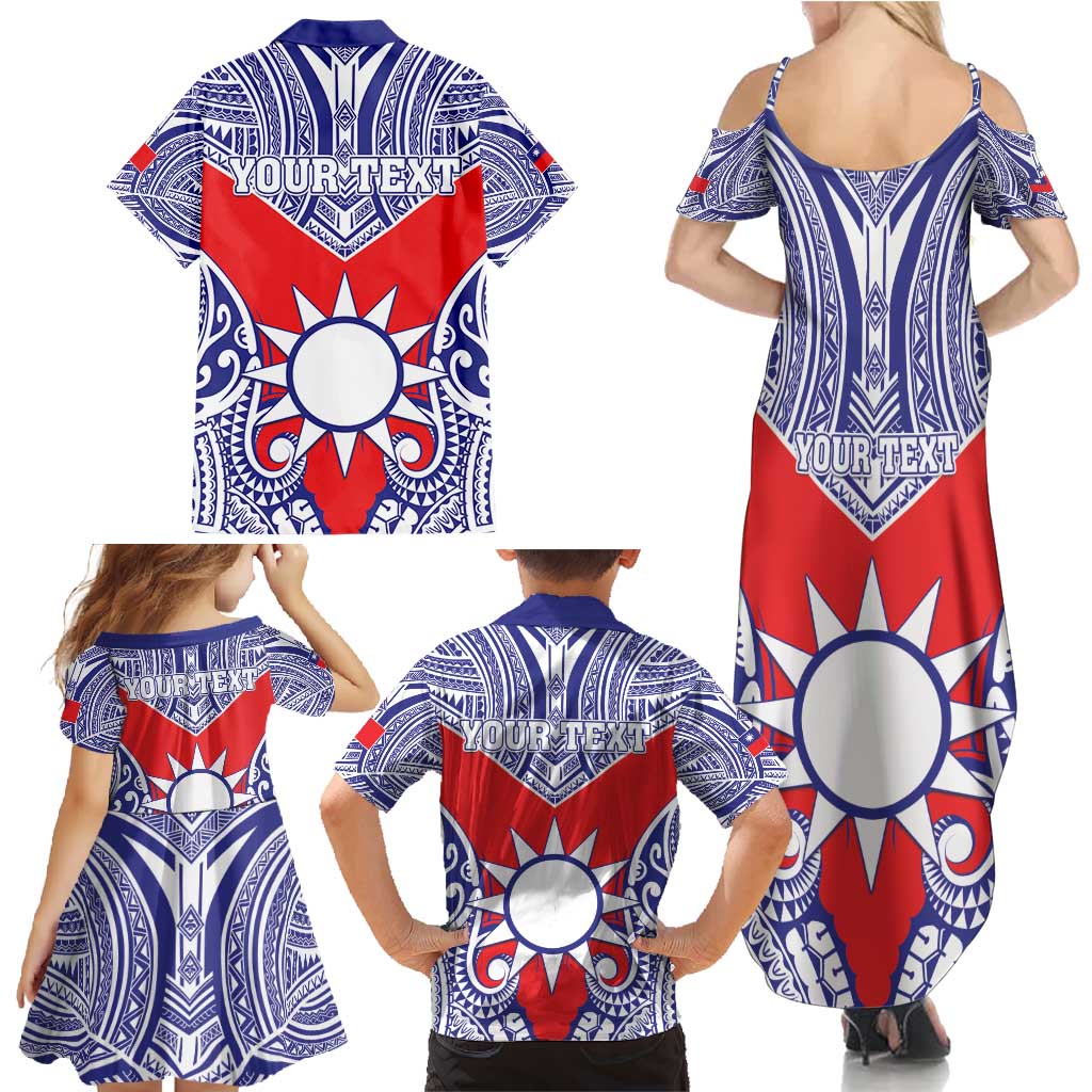 Personalised Taiwan Family Matching Summer Maxi Dress and Hawaiian Shirt Austronesian Tribal Tattoo Red - Polynesian Pride