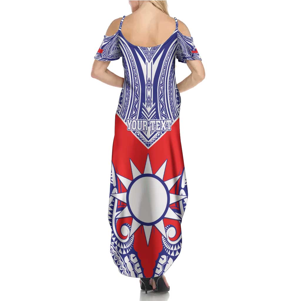 Personalised Taiwan Family Matching Summer Maxi Dress and Hawaiian Shirt Austronesian Tribal Tattoo Red - Polynesian Pride