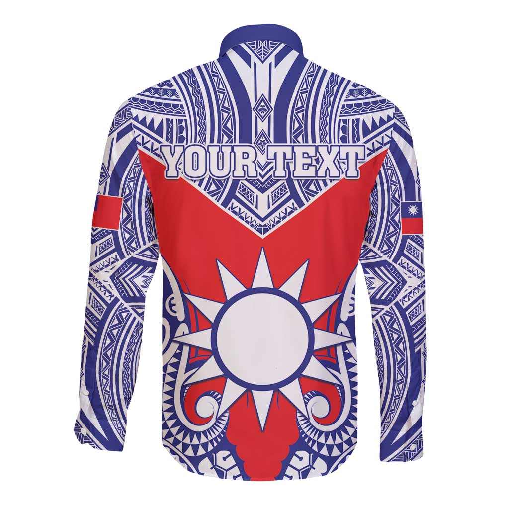 Personalised Taiwan Long Sleeve Button Shirt Austronesian Tribal Tattoo Red - Polynesian Pride