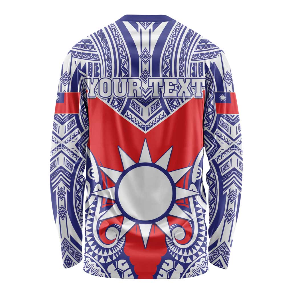 Personalised Taiwan Long Sleeve Shirt Austronesian Tribal Tattoo Red - Polynesian Pride