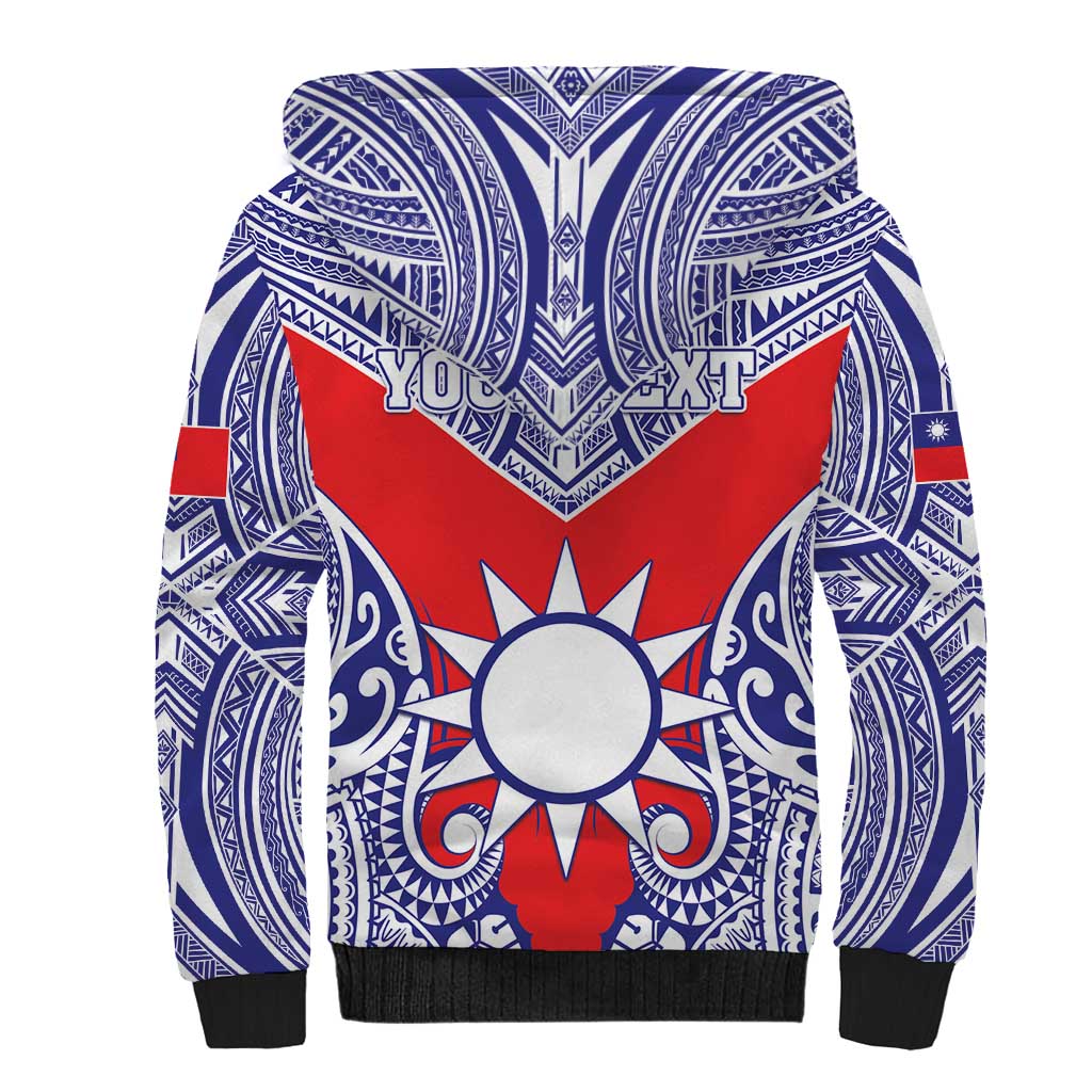 Personalised Taiwan Sherpa Hoodie Austronesian Tribal Tattoo Red - Polynesian Pride