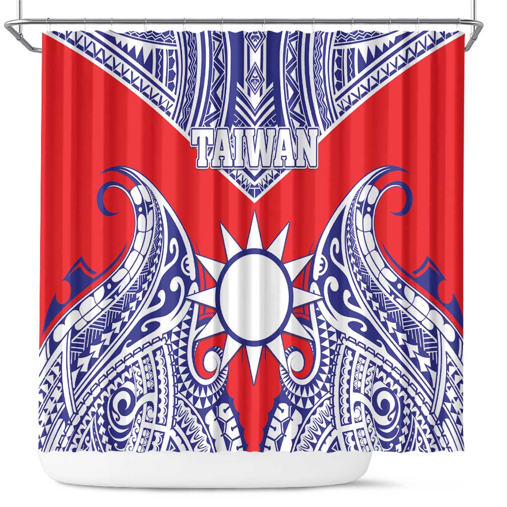 Taiwan Shower Curtain Austronesian Tribal Tattoo Red - Polynesian Pride