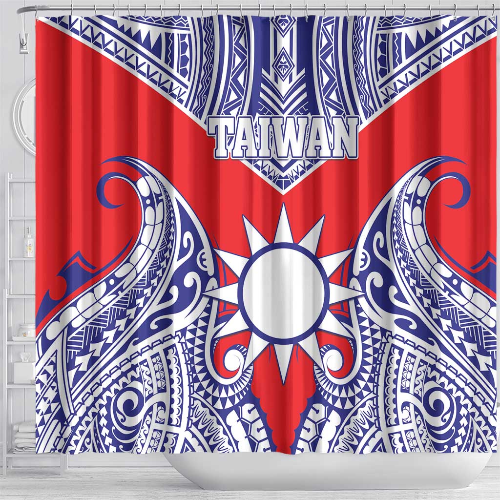 Taiwan Shower Curtain Austronesian Tribal Tattoo Red - Polynesian Pride