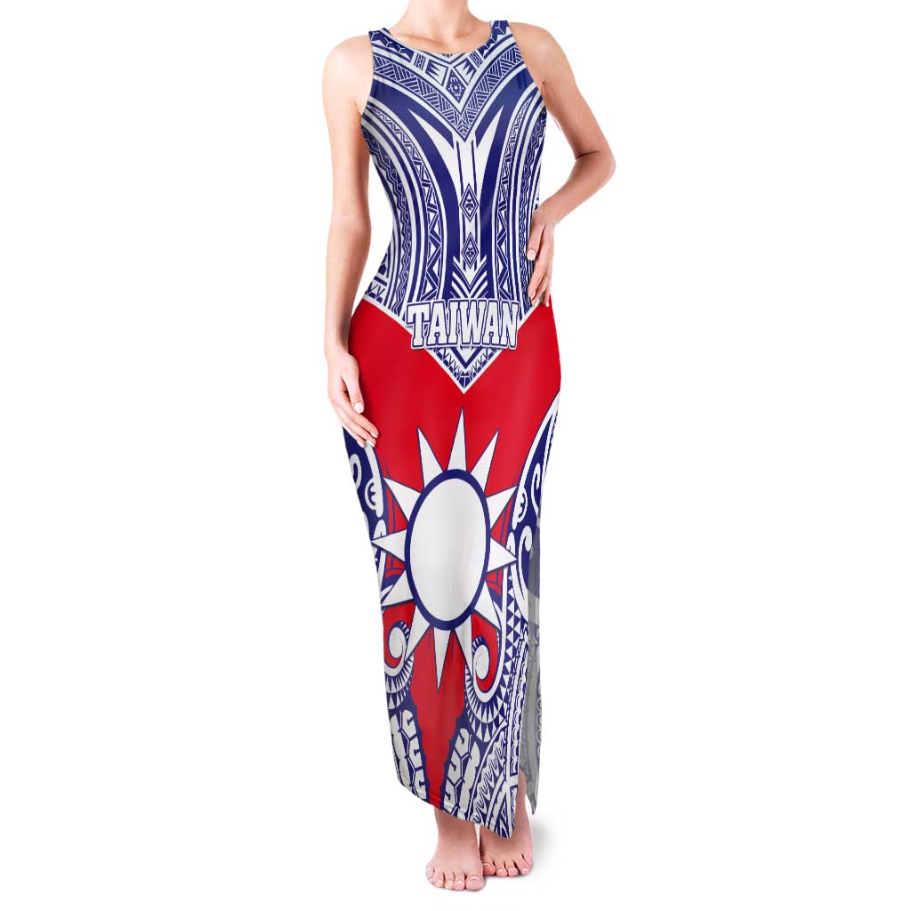 Personalised Taiwan Tank Maxi Dress Austronesian Tribal Tattoo Red - Polynesian Pride