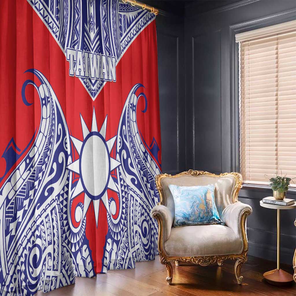 Taiwan Window Curtain Austronesian Tribal Tattoo Red - Polynesian Pride