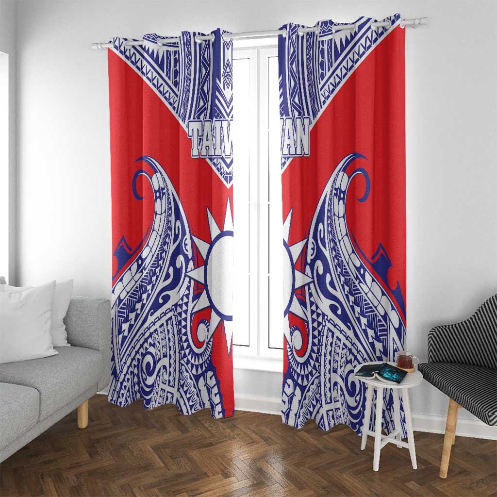 Taiwan Window Curtain Austronesian Tribal Tattoo Red - Polynesian Pride