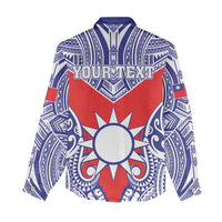 Personalised Taiwan Women Casual Shirt Austronesian Tribal Tattoo Red - Polynesian Pride