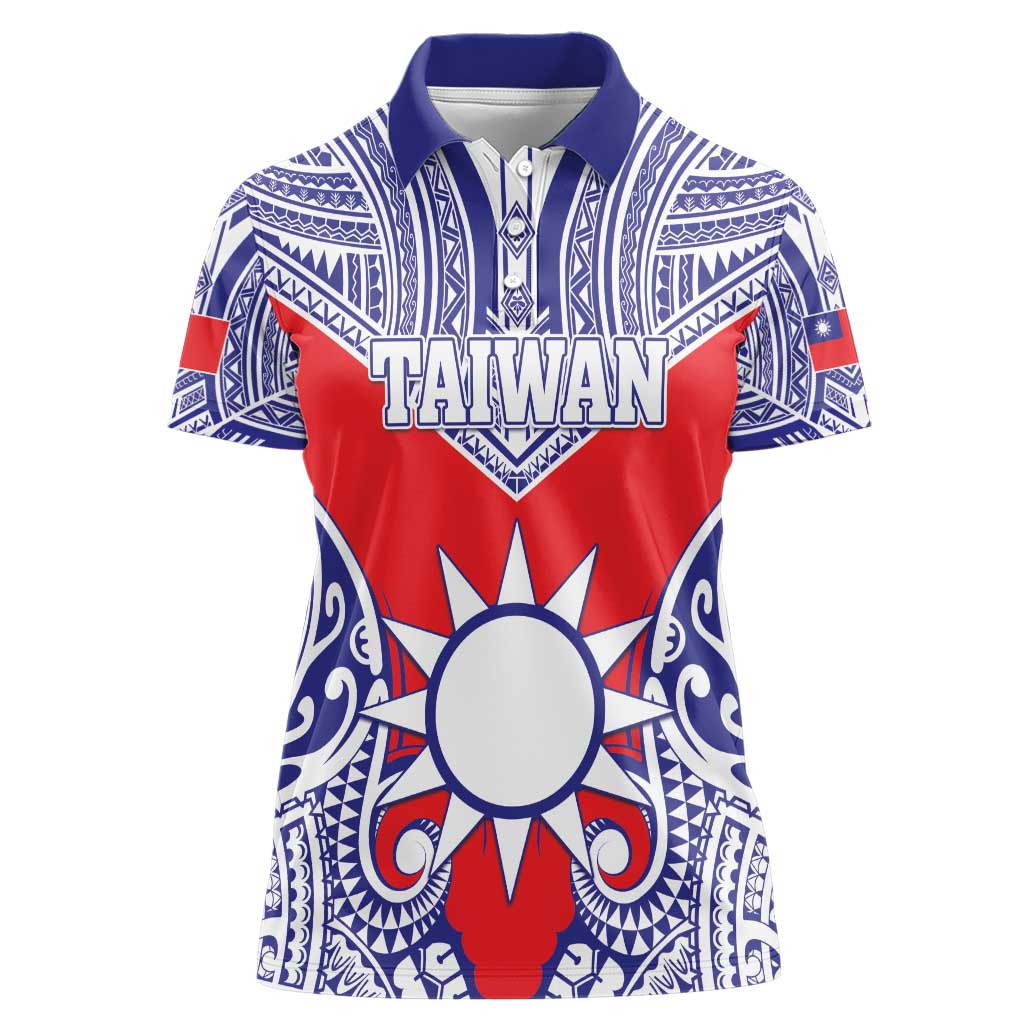 Personalised Taiwan Women Polo Shirt Austronesian Tribal Tattoo Red - Polynesian Pride