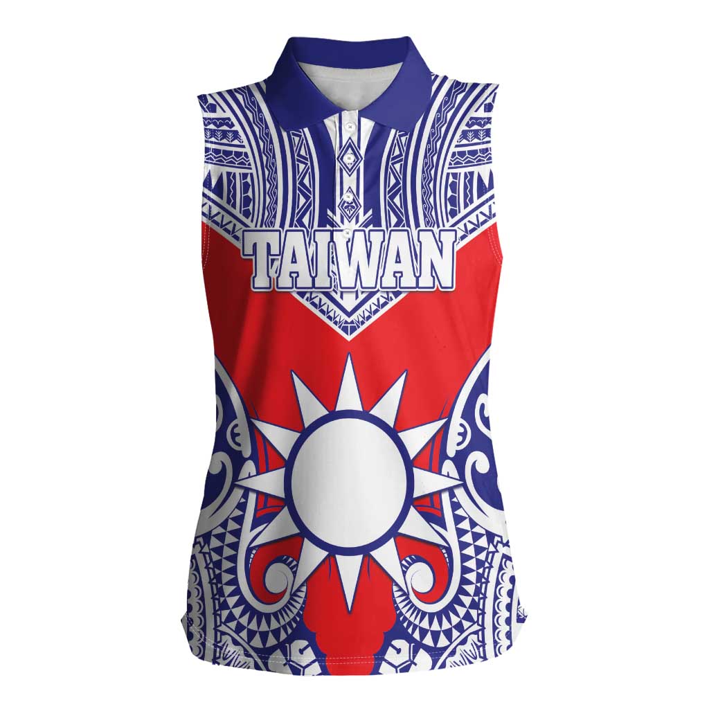 Personalised Taiwan Women Sleeveless Polo Shirt Austronesian Tribal Tattoo Red - Polynesian Pride